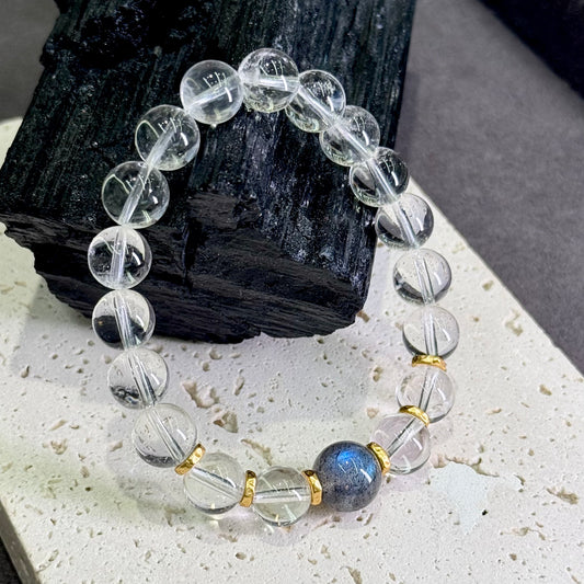 Grey Moonstone & Clear Quartz Bracelet 灰月光 白水晶 - Moonlight 清辉月