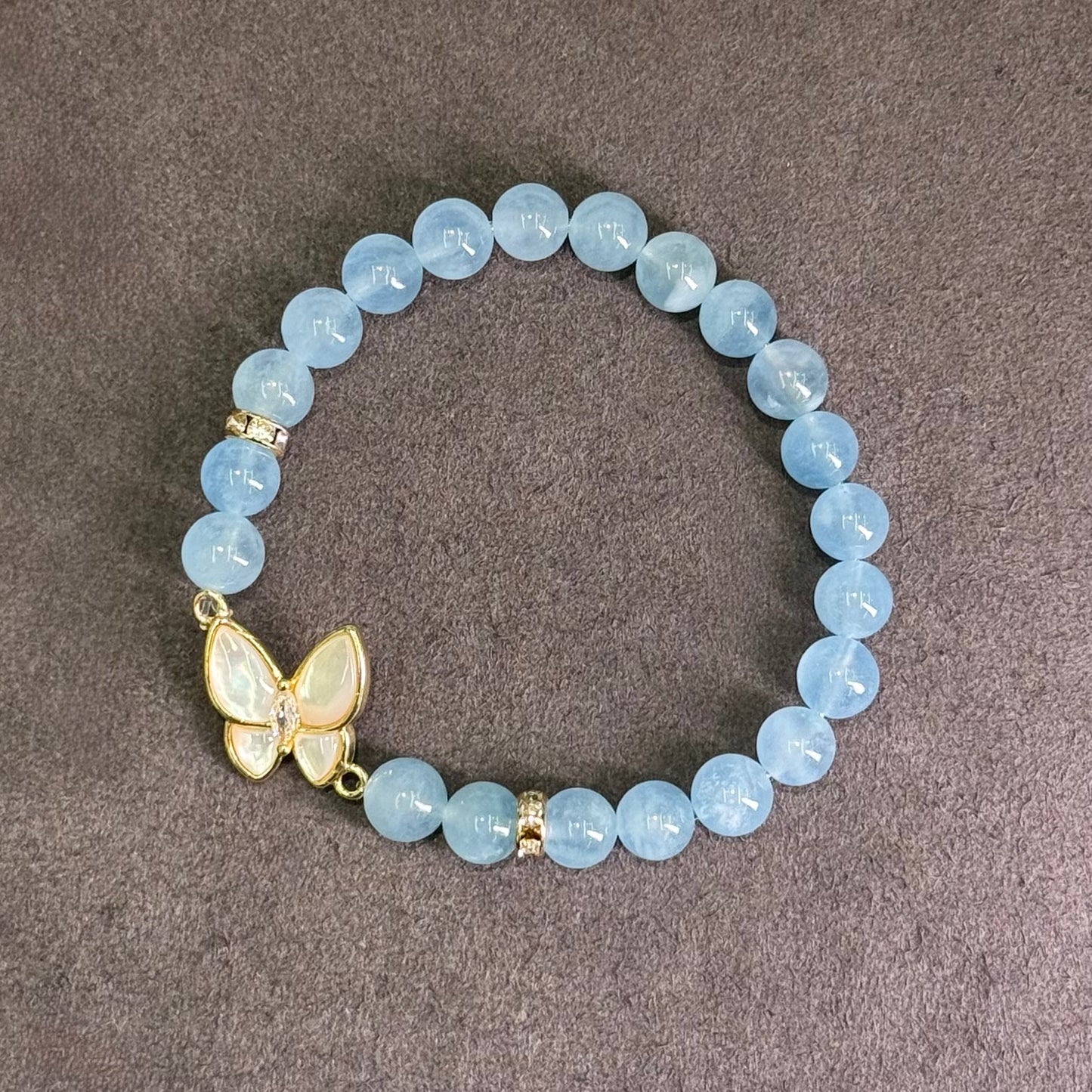 Aquamarine & White Mother-of-Pearl Butterfly Bracelet 海蓝宝 白贝母 - Ocean Butterfly 海蝶清梦