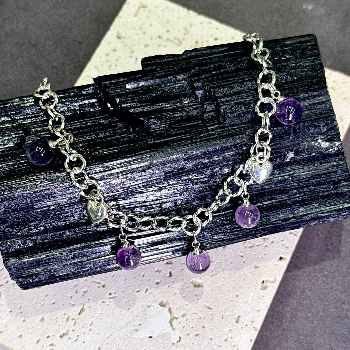Amethyst Bubble Bead Bracelet 紫水晶 钛钢 - Violet Bubbles 紫晶泡泡