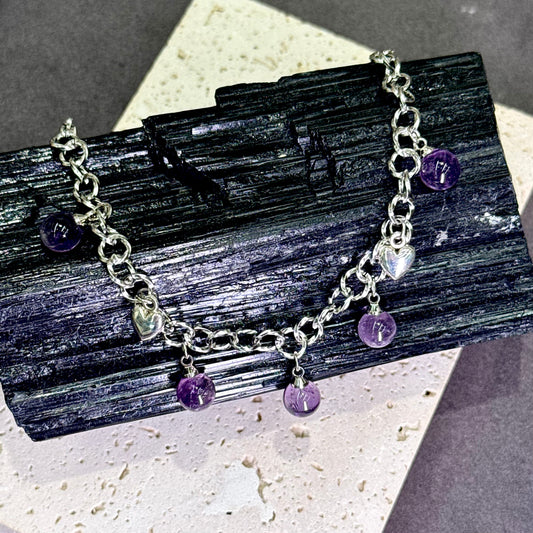 Amethyst Bubble Bead Bracelet 紫水晶 钛钢 - Violet Bubbles 紫晶泡泡
