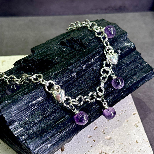 Amethyst Bubble Bead Bracelet 紫水晶 钛钢 - Violet Bubbles 紫晶泡泡