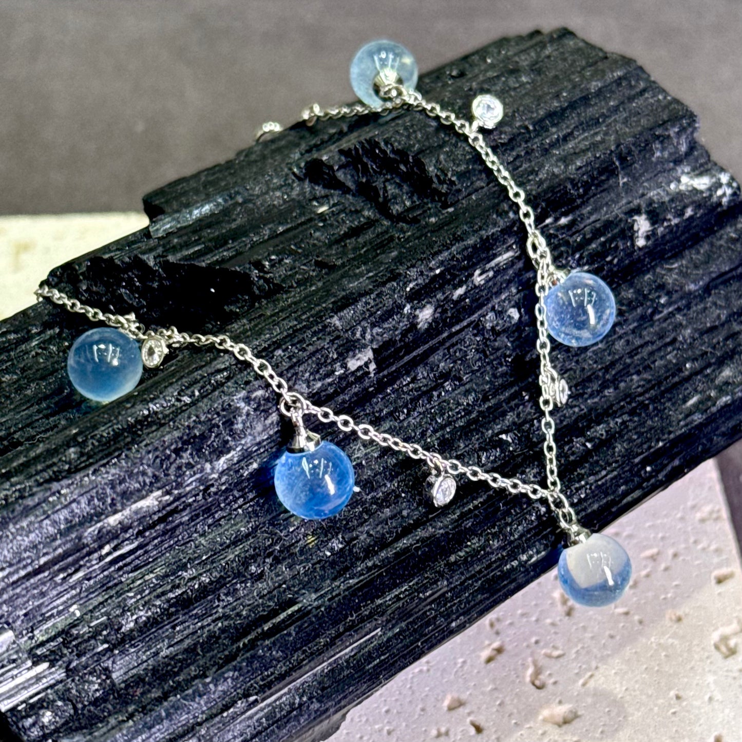 Aquamarine Bubble Bead Bracelet 海蓝宝 钛钢 - Ocean Bubbles 海蓝泡泡