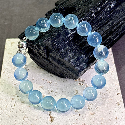Aquamarine Bubble Bead Bracelet 海蓝宝 牛鼻孔工艺 泡泡珠 - Ocean Dew 蓝海