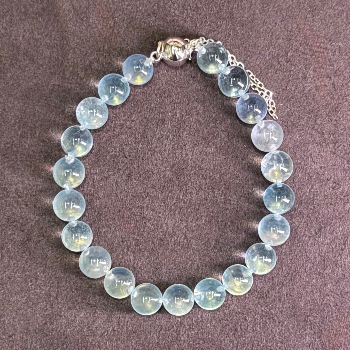 Aquamarine Bubble Bead Bracelet 海蓝宝 牛鼻孔工艺 泡泡珠 - Blue Lake Dew 蓝湖