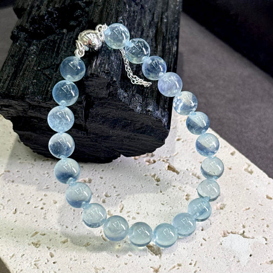 Aquamarine Bubble Bead Bracelet 海蓝宝 牛鼻孔工艺 泡泡珠 - Blue Lake Dew 蓝湖