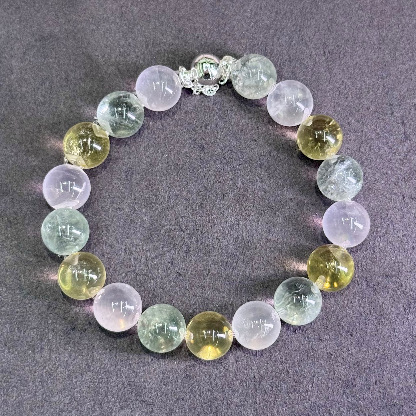 Multi-Gem Citrine, Green Quartz & Rose Quartz Bubble Bead Bracelet 黄水晶 & 绿水晶 & 粉水晶 多宝泡泡珠 牛鼻孔工艺 - Garden of Abundance 多宝花境