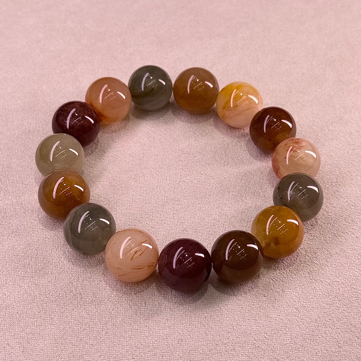Rabbit Hair Quartz Bracelet 拉丝果冻体 彩兔毛 - Zen Oolong Tea 禅香乌龙茶