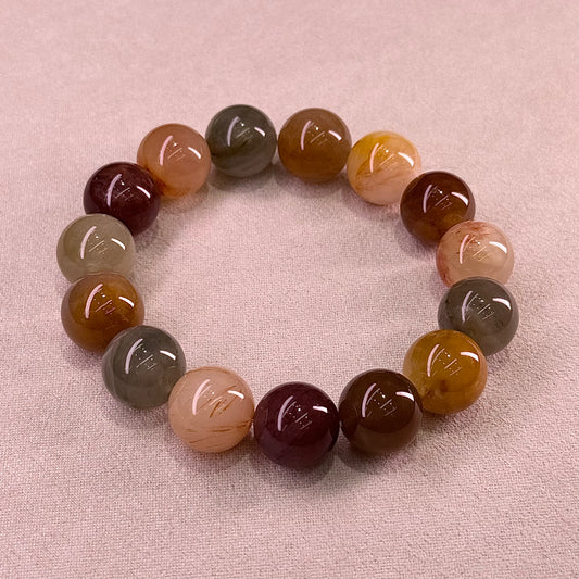 Rabbit Hair Quartz Bracelet 拉丝果冻体 彩兔毛 - Zen Oolong Tea 禅香乌龙茶