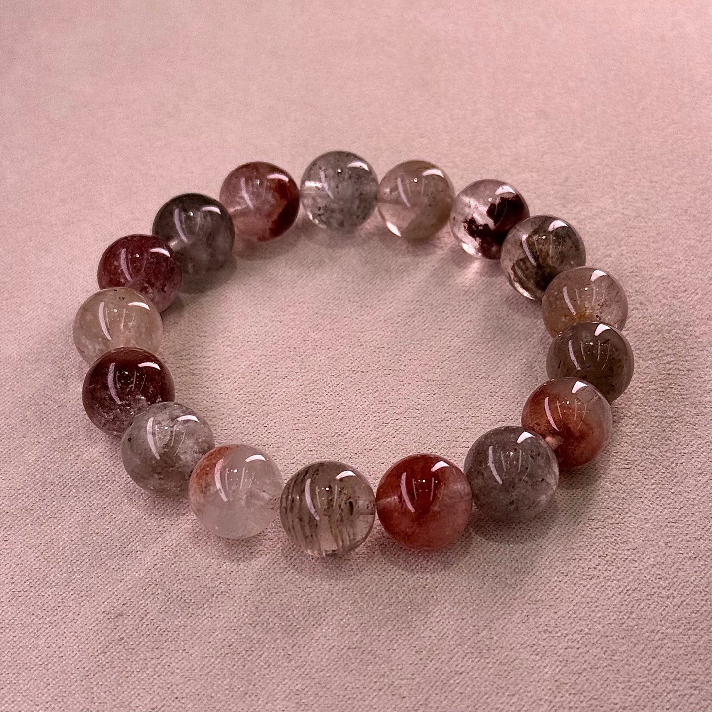 Rabbit Hair Quartz & Phantom Inclusion Bracelet 彩兔毛&幽灵共生矿体水晶 - Rising Incense 禅炉升香