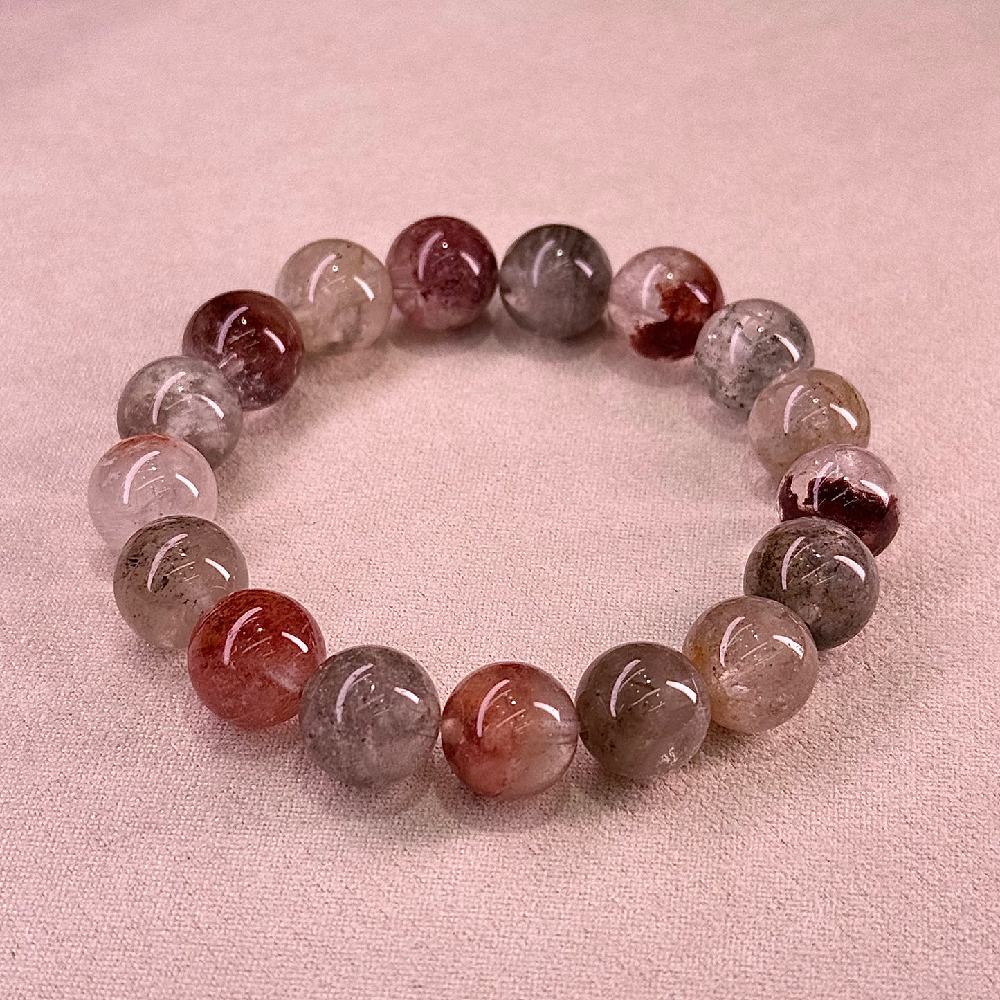 Rabbit Hair Quartz & Phantom Inclusion Bracelet 彩兔毛&幽灵共生矿体水晶 - Rising Incense 禅炉升香