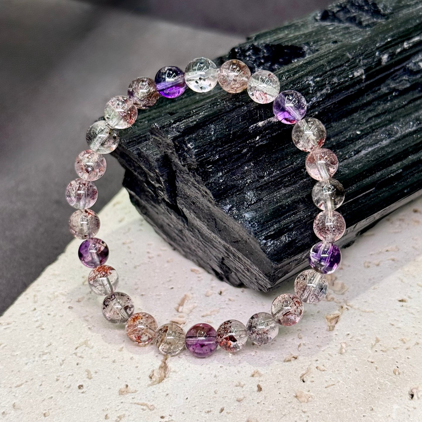 Super Seven Bracelet 净透体 彼岸花金草莓 黑加仑 超七水晶 - Flame Flower 彼岸花