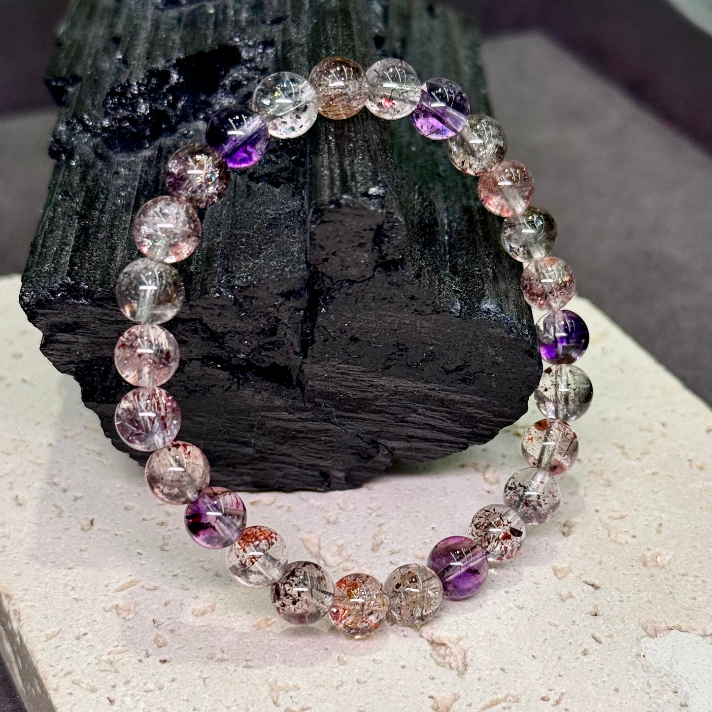 Super Seven Bracelet 净透体 彼岸花金草莓 黑加仑 超七水晶 - Flame Flower 彼岸花
