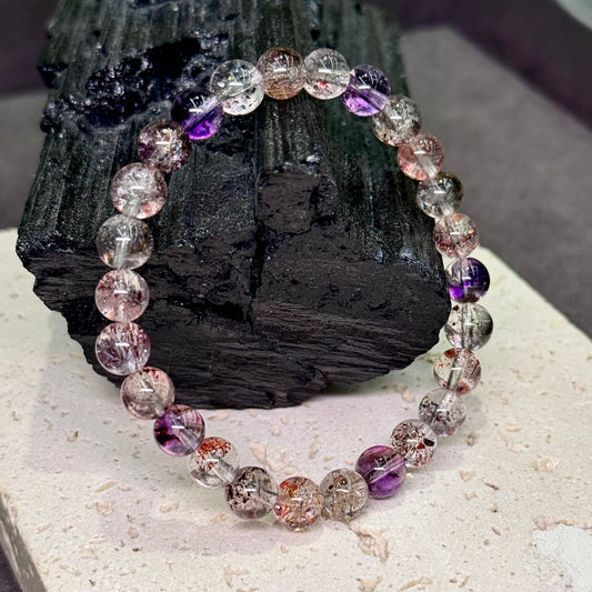 Super Seven Bracelet 净透体 彼岸花金草莓 黑加仑 超七水晶 - Flame Flower 彼岸花