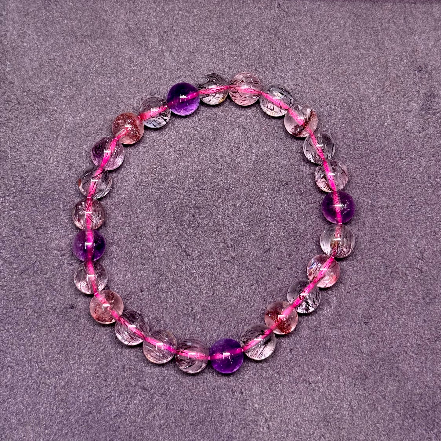 Super Seven Bracelet 净透体 金字塔金草莓 烟花黑加仑 - Crystal Pyramid 金字塔