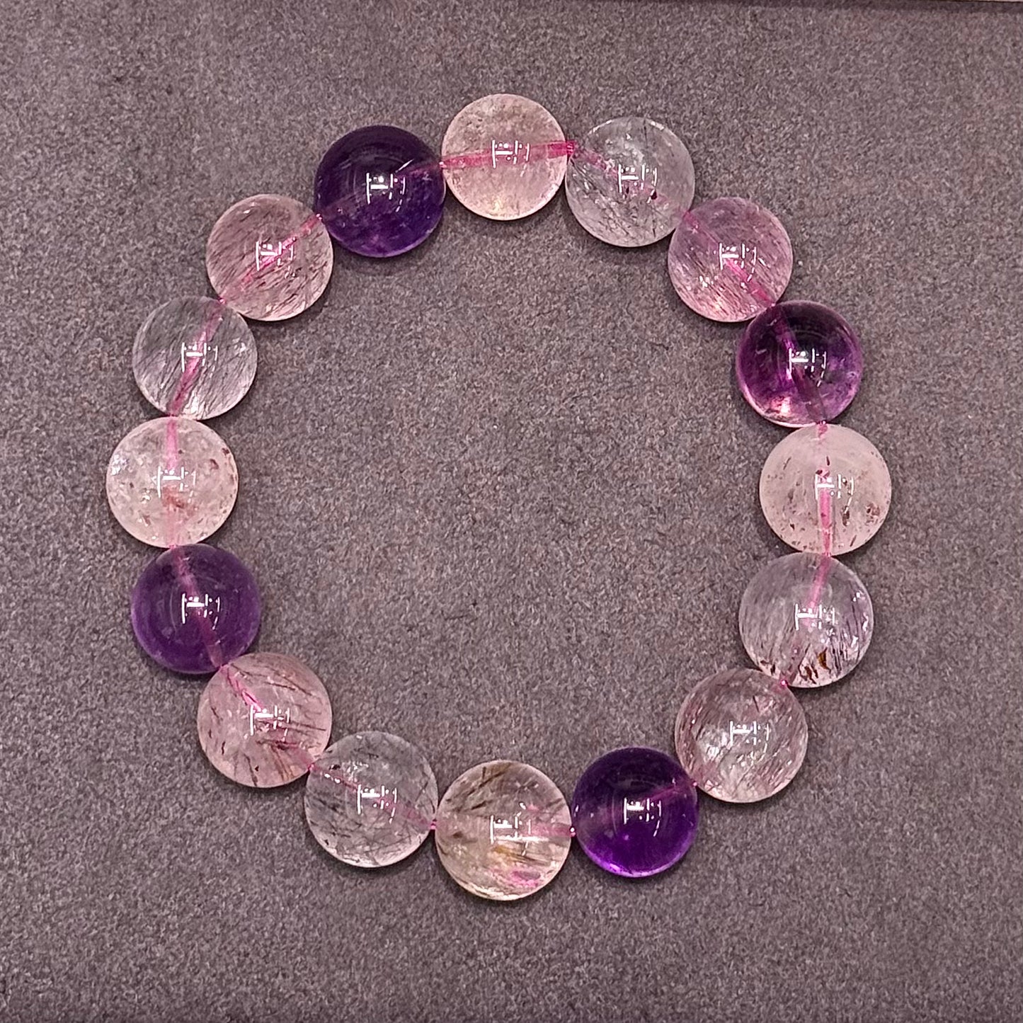 Super Seven Bracelet 近玻璃体 满烟花 满天星金草莓 粉紫色 仙女系 超七水晶 - Fireworks on a Pink Summer Night 粉色夏夜的烟花