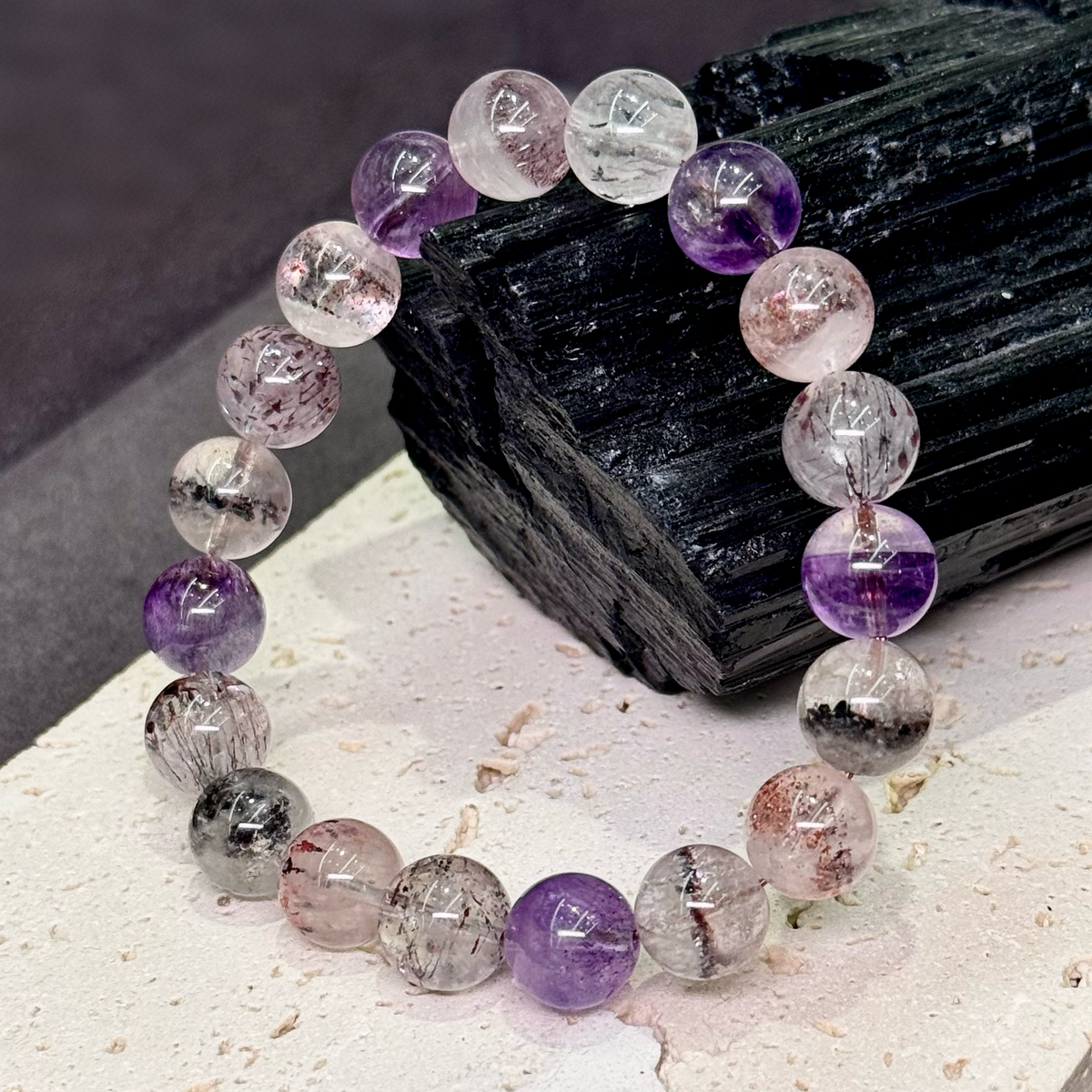 Super Seven Bracelet 彼岸花 烟花 金草莓 毒液 黑加仑 超七水晶 - Misty Bloom 雨雾弥漫·百花缭乱