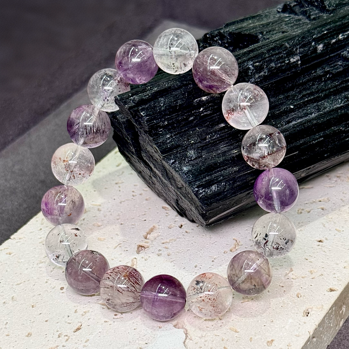 Super Seven Bracelet 一线天 烟花 彼岸花 毒液半盆 金草莓 黑加仑 超七水晶 - Gothic Starry River 哥特星河