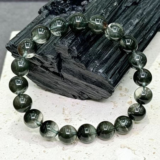 Primeval Forest Grade, Vitreous Luster, Full Star Sand & Half-Bowl Green Phantom Quartz