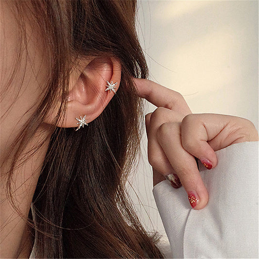 Eight-Pointed Star - S925 Sterling Silver Ear Clip Earrings