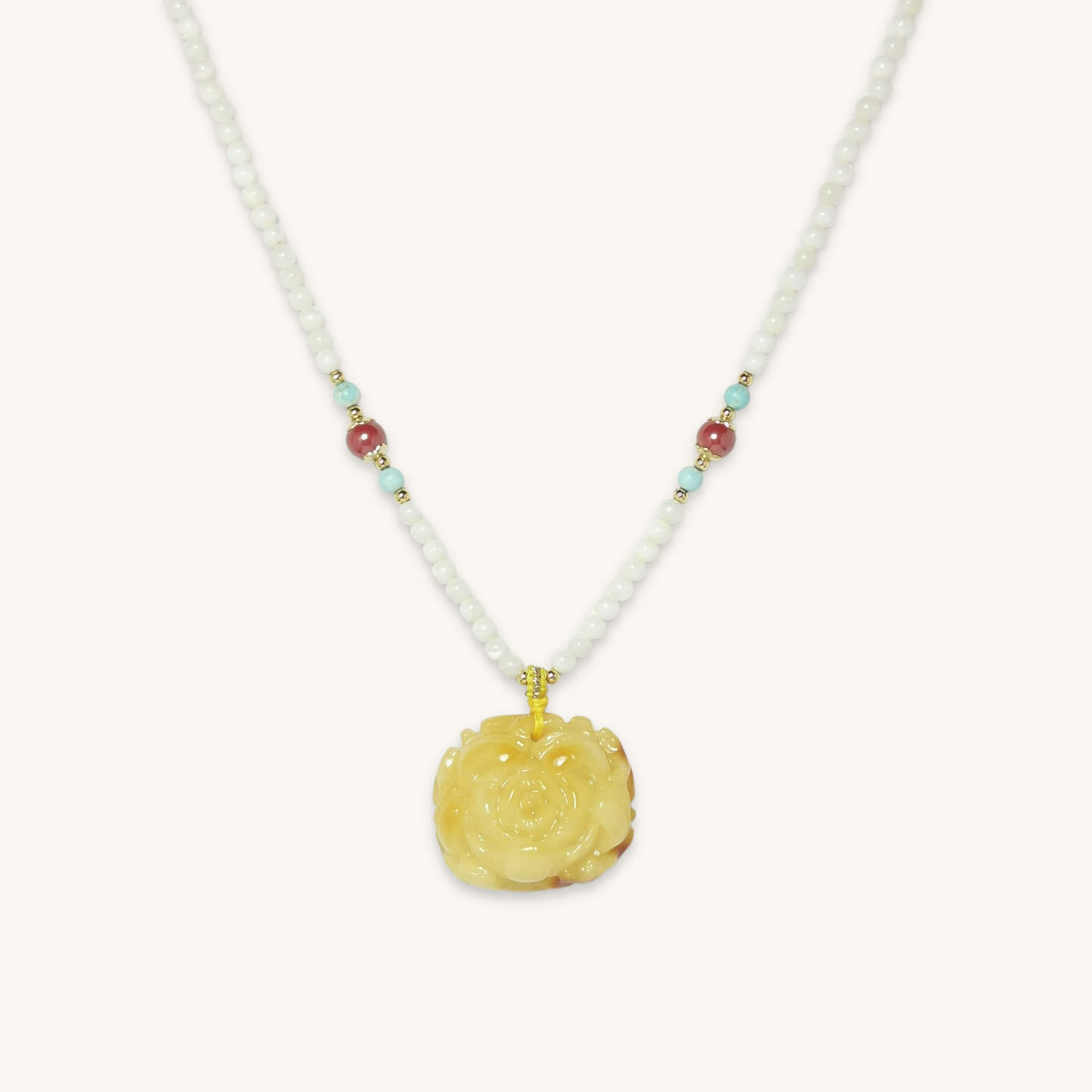 Yellow Flower Amber Necklace Gemstone Bead Chain