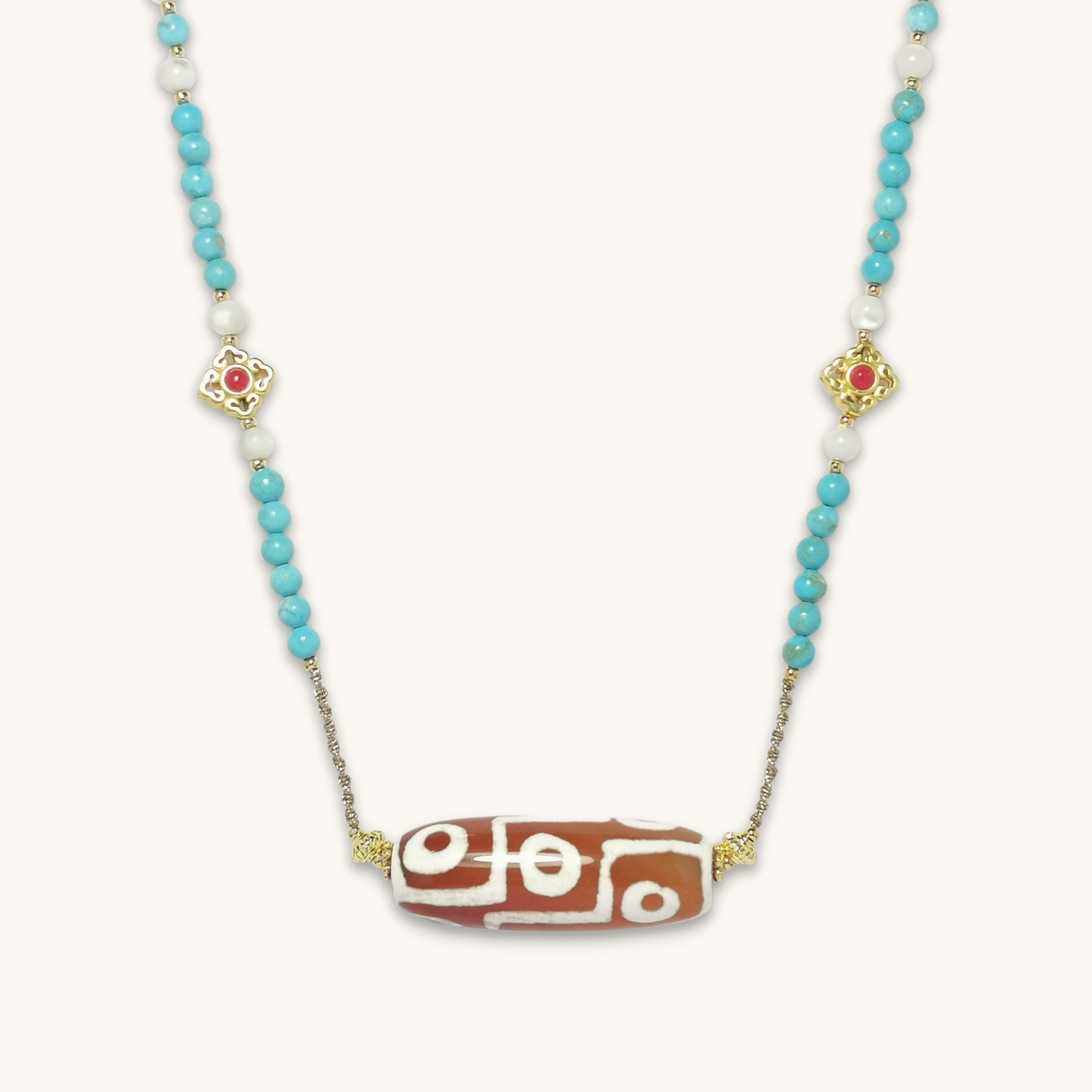 Sky Treasure - Dzi Bead Turquoise Necklace
