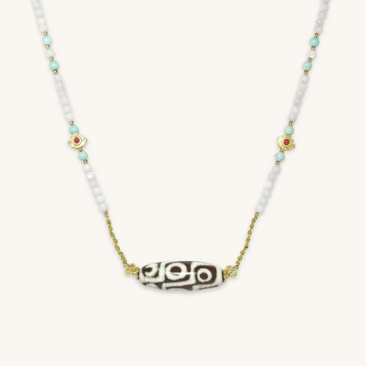 The Eye of God - Dzi Bead With Shell Pearl Necklace