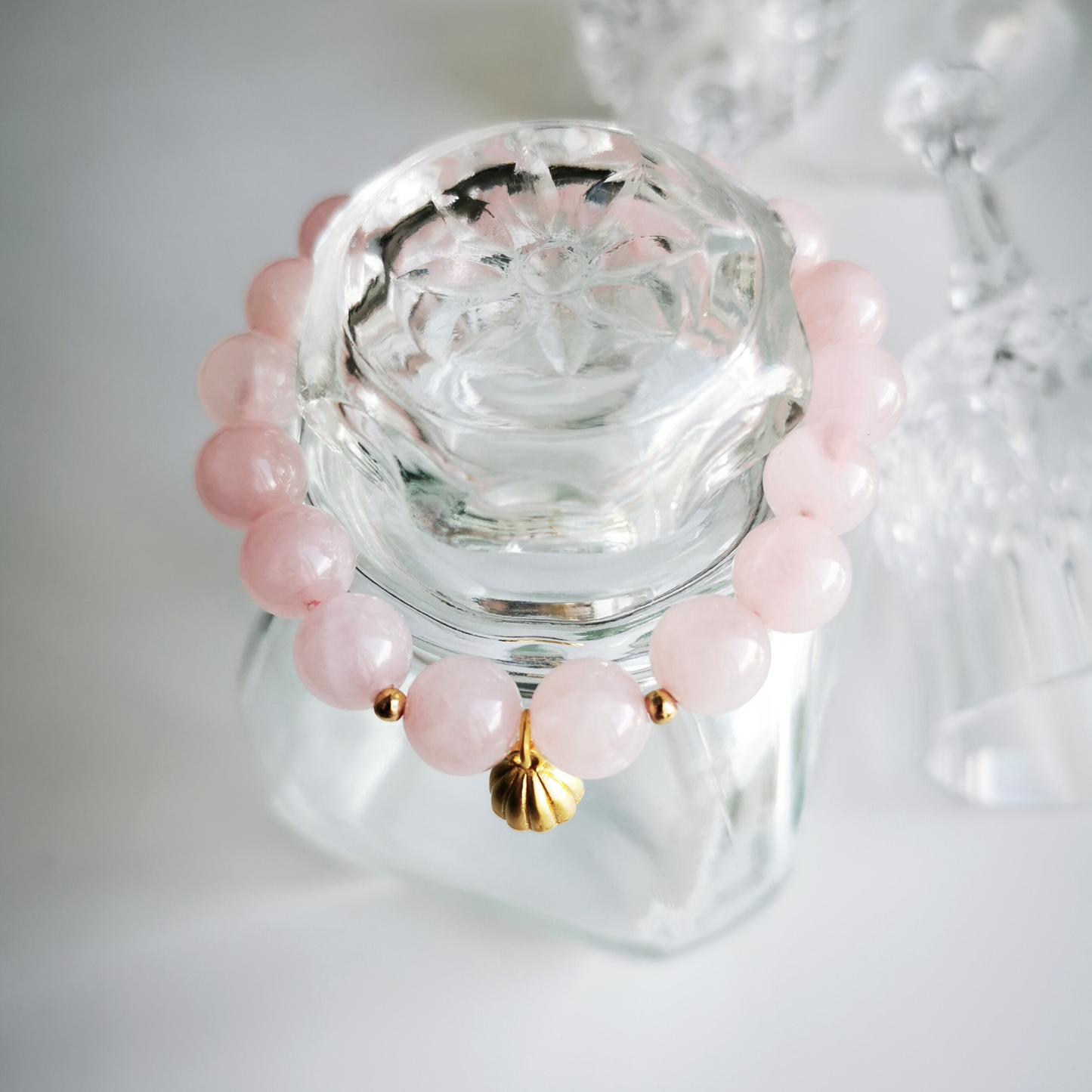 Astraea Goddess Rose Quartz Bracelet With Silver-gilt Lotus Seedpod