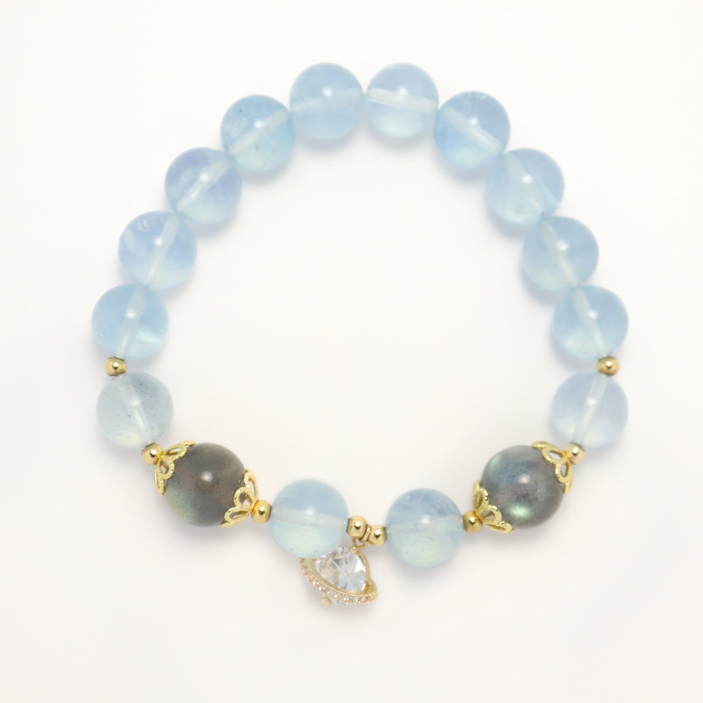 Blue Water Heart - Aquamarine & Grey Moonstone Bracelet