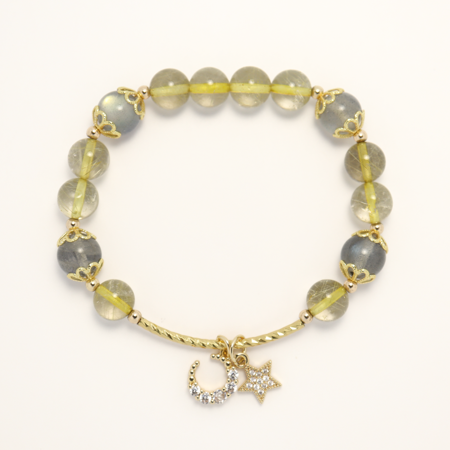 Golden Faith - Rutilated Quartz Crystal & Black Moonstone Bracelet