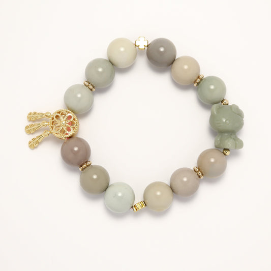 Hello Kitty & Wind Bell - Alashan Agate Gold Plated Bracelet
