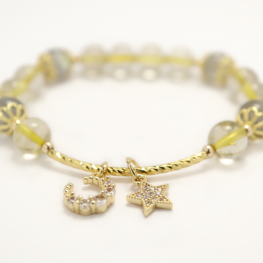 Golden Faith - Rutilated Quartz Crystal & Black Moonstone Bracelet