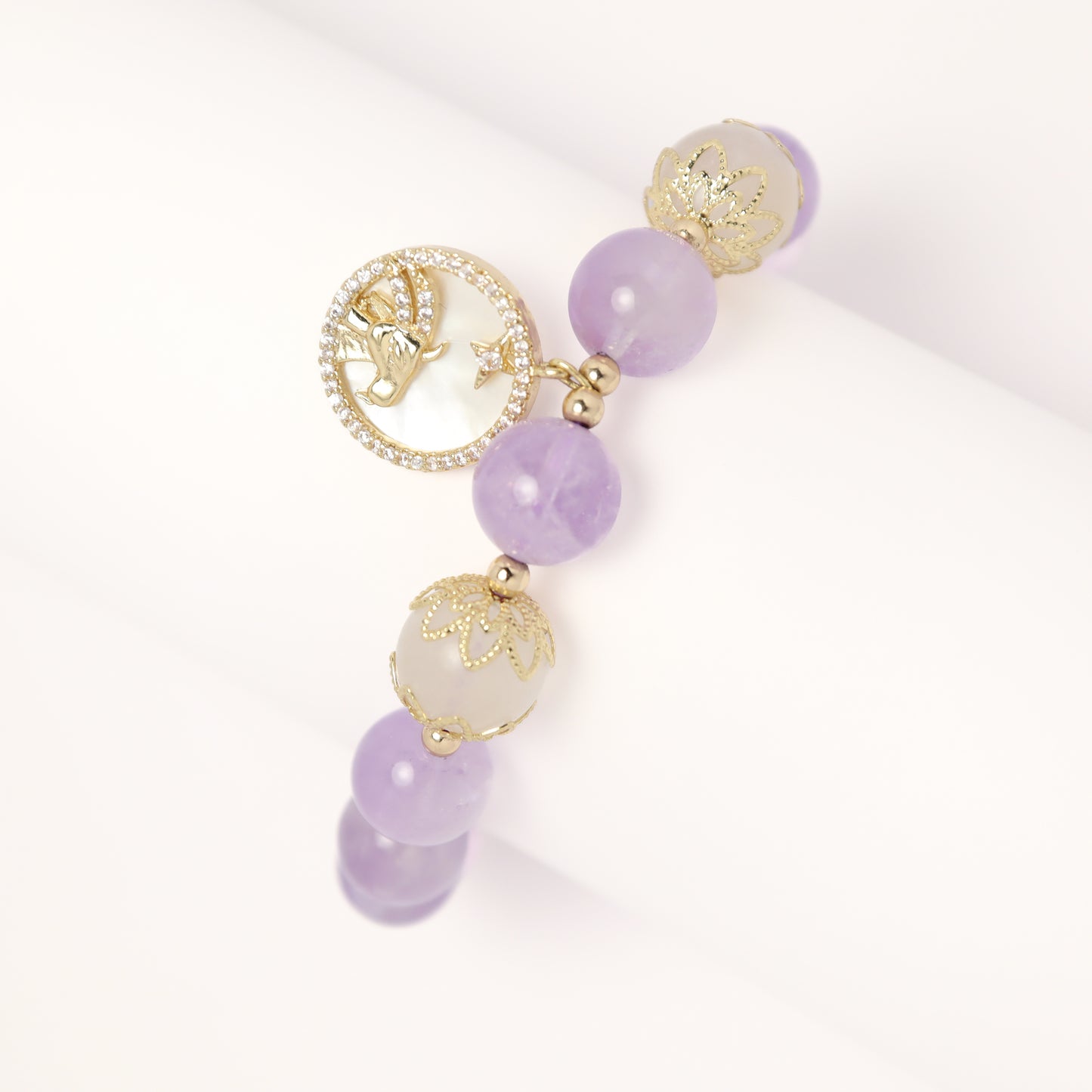 Zodiac - Lavender Amethyst & Moonstone With 12 Constellation Pendant Bracelet