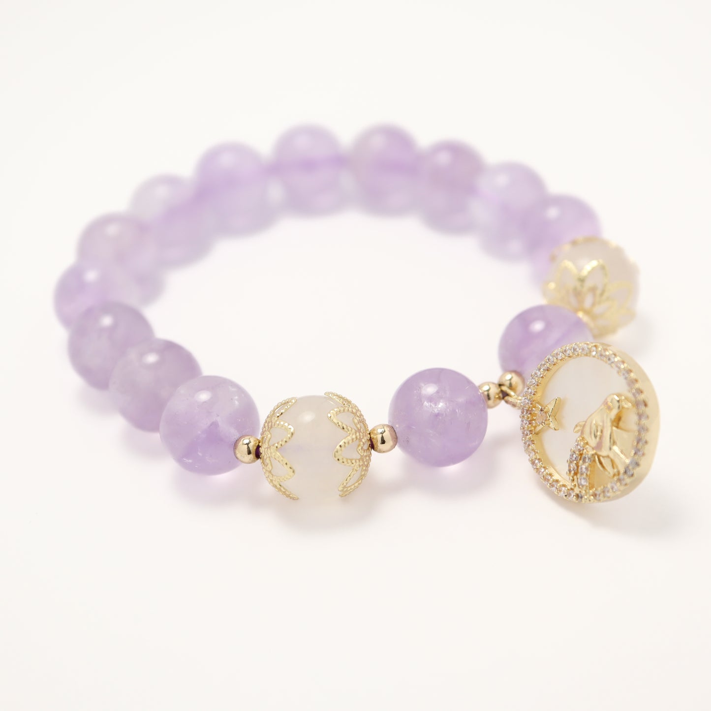 Zodiac - Lavender Amethyst & Moonstone With 12 Constellation Pendant Bracelet