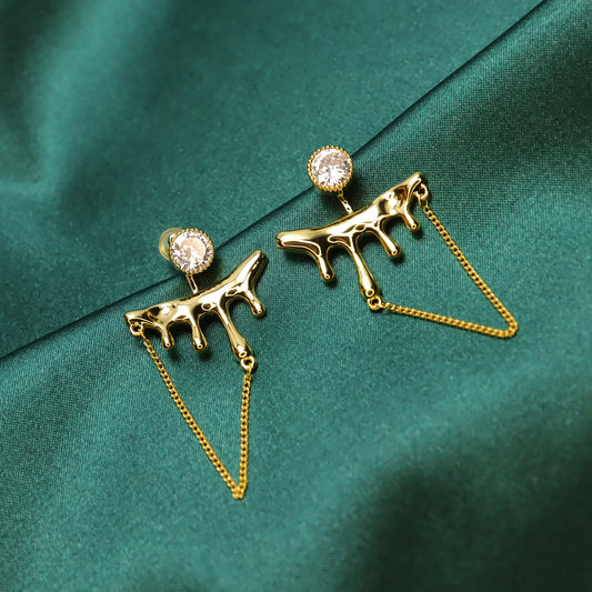 Drip Wax Design Zircon Tassel Earrings (Gold)