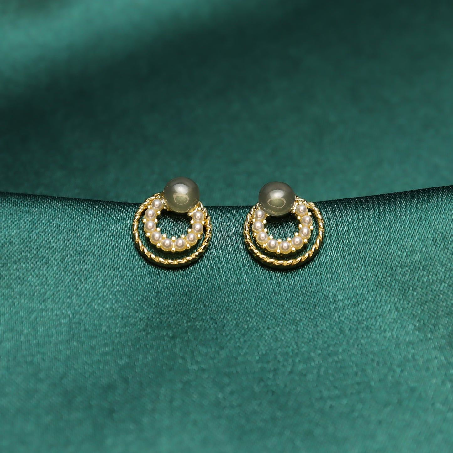 French Romance Pearl Gemstone Stud Earrings
