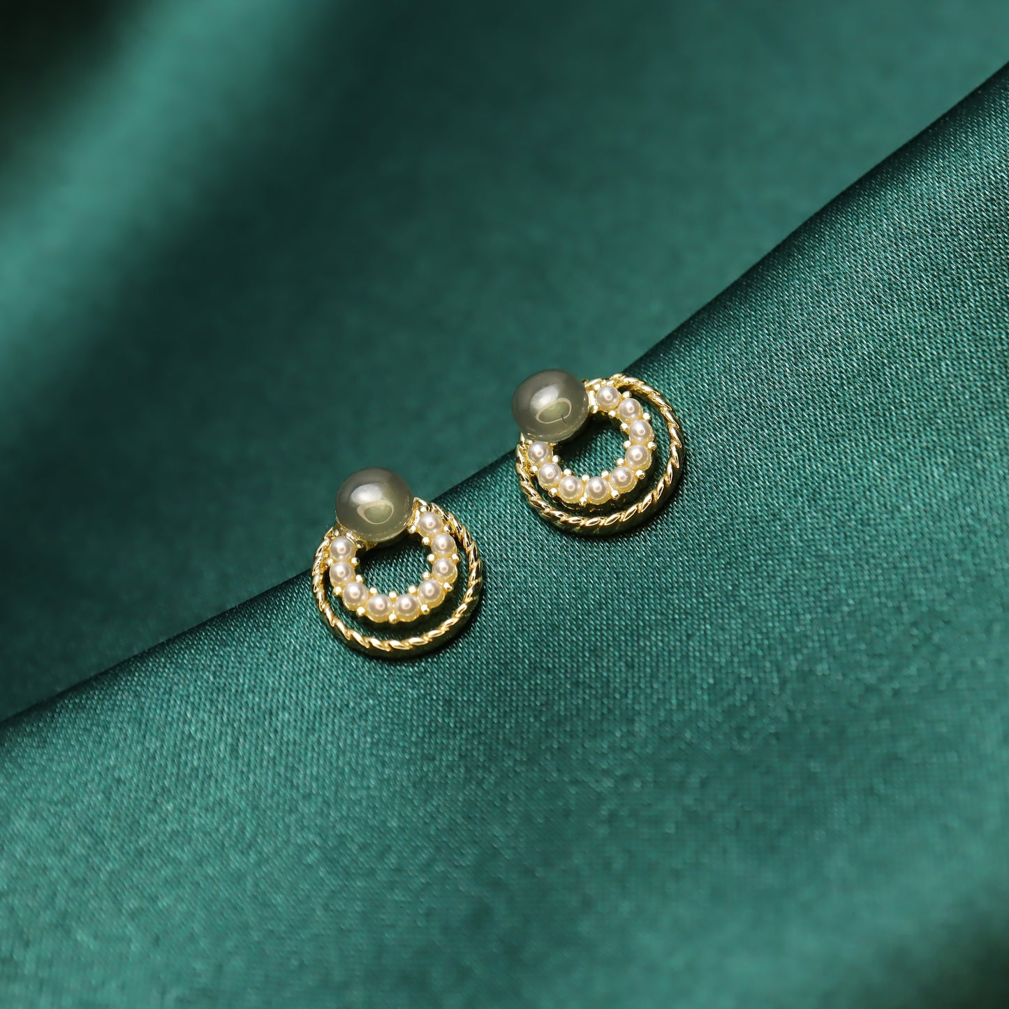 French Romance Pearl Gemstone Stud Earrings