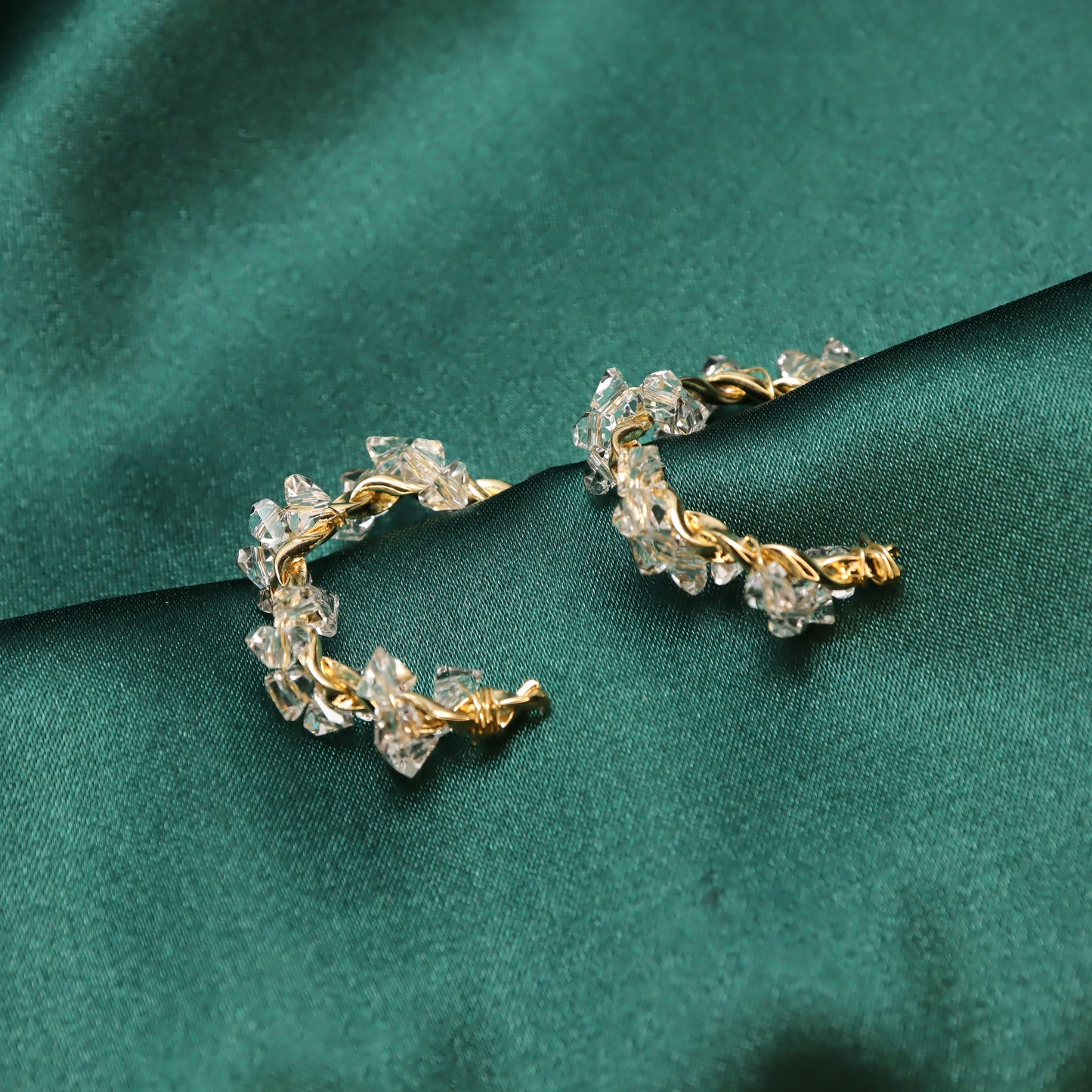 Crystal Gold C Shape Stud Earrings