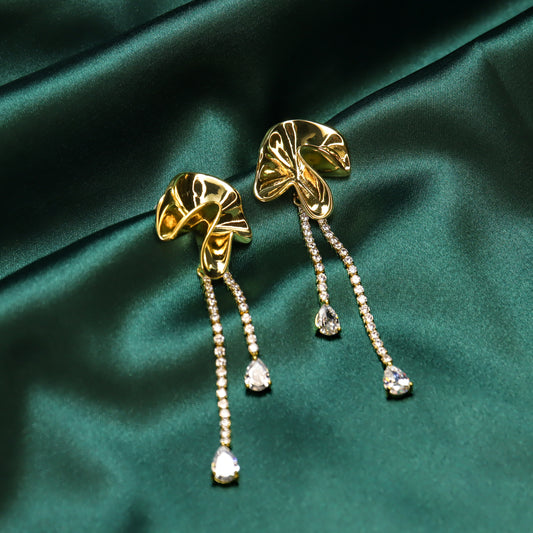 Modern 18K Gold Plated Flower Zircon Tassel Earrings