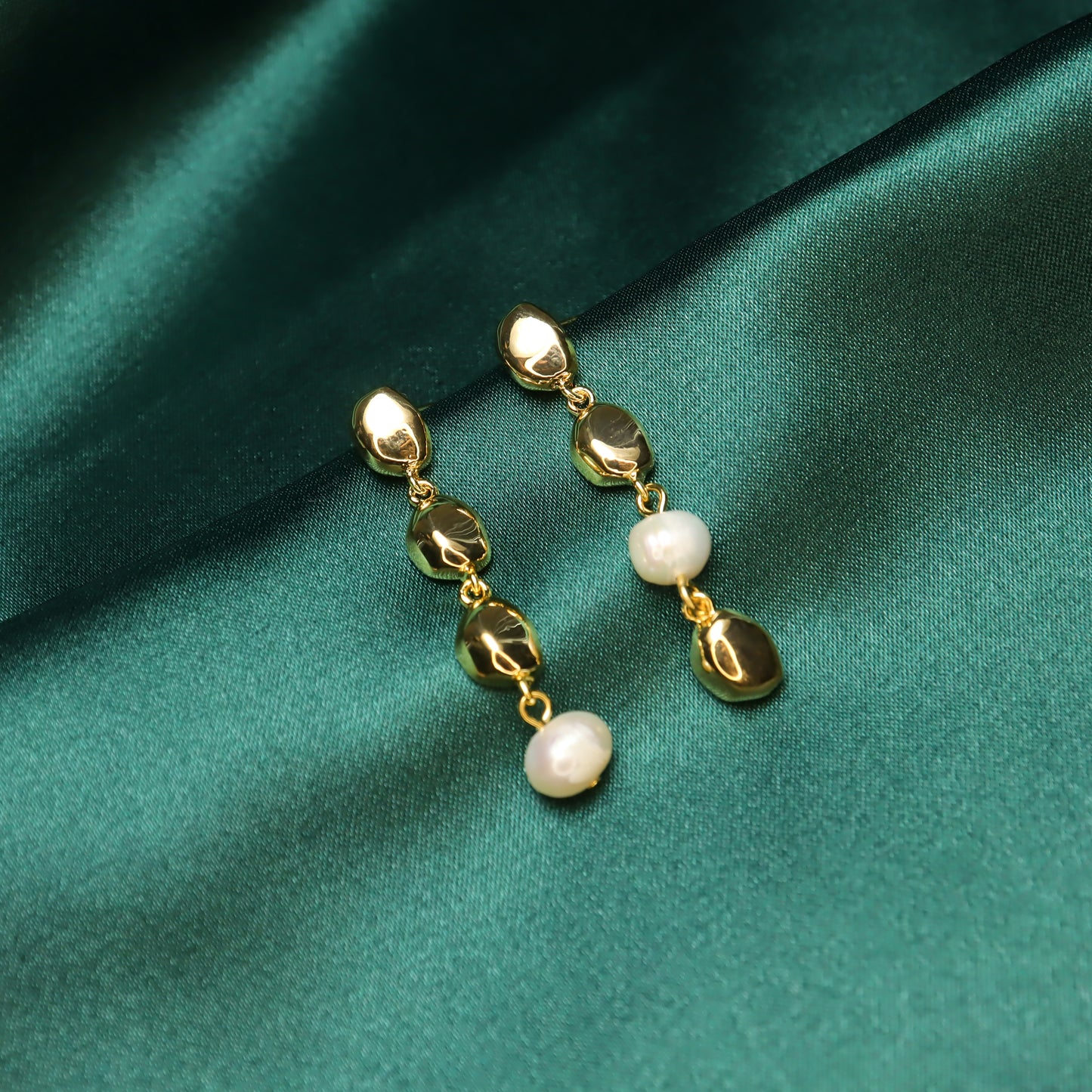 Asymmetrical 18K Gold Plated Pearl Drop Earrings