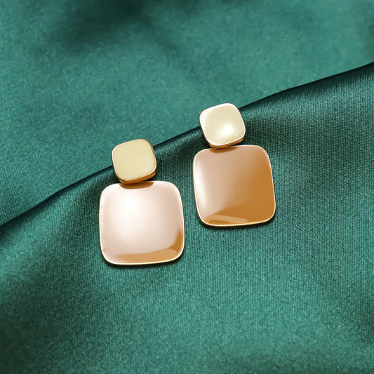 Vintage Squares Drop Two-Tone Dripping Oil Painted Stud Earrings