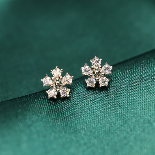 Five Diamond Flower - S925 Sterling Silver & 5A Zircon Stud Earrings (Color: Silver)