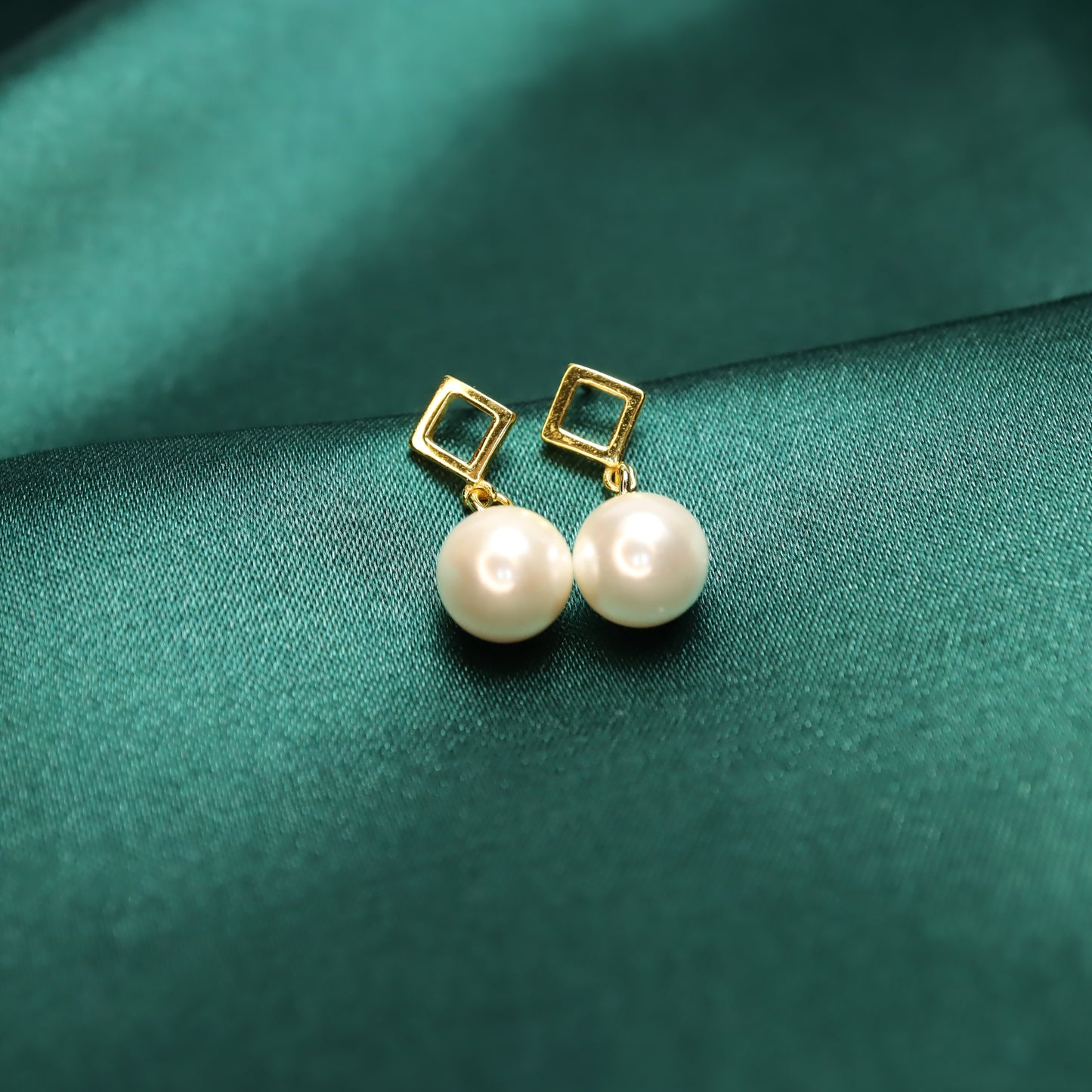 Hollow Square Pearl S925 Sterling Silver 14K Gold Plated Drop Earrings