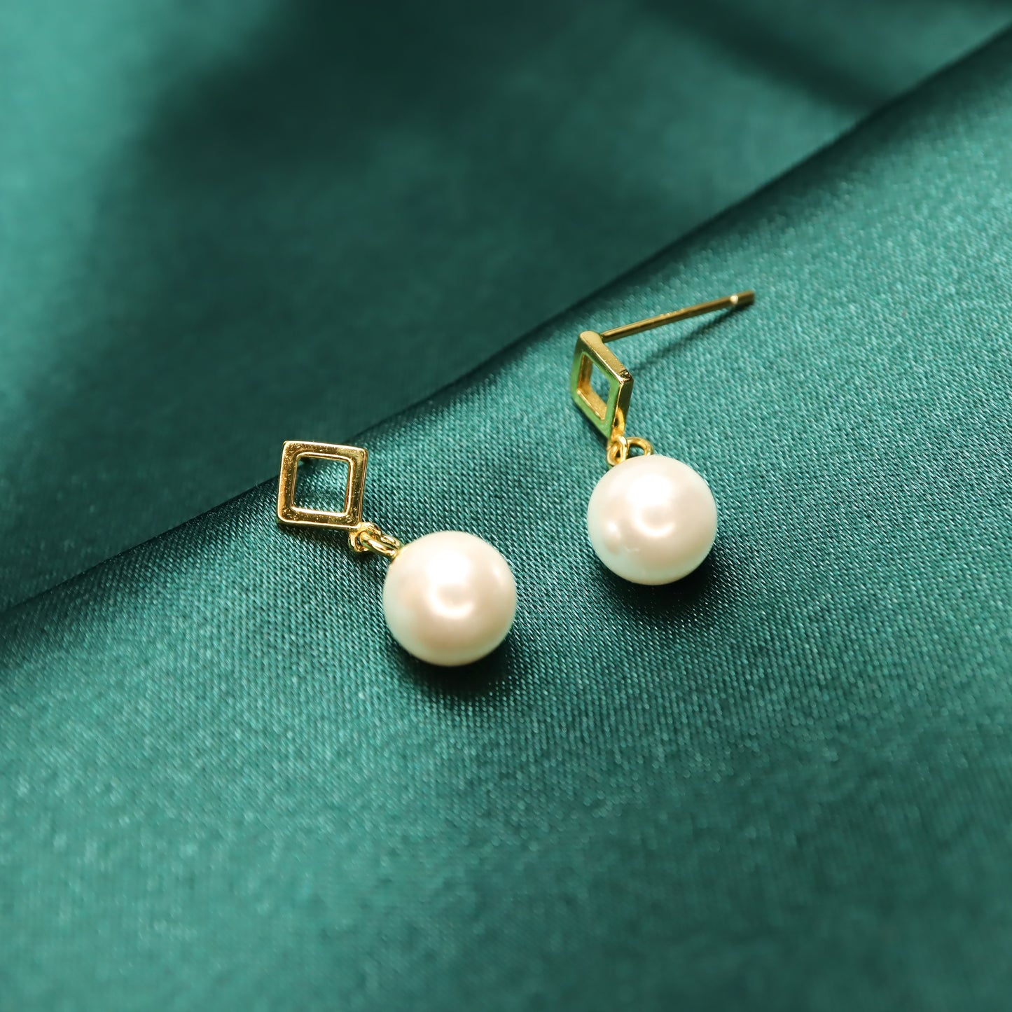 Hollow Square Pearl S925 Sterling Silver 14K Gold Plated Drop Earrings