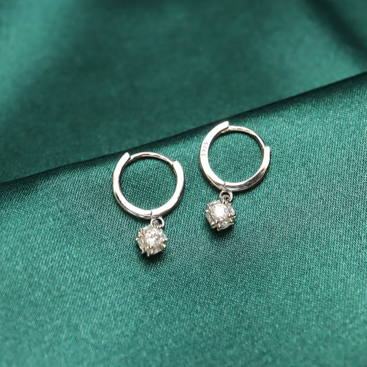 Sparkling - Six-Sided Zircon Drop & S925 Sterling Silver Hoop Earrings