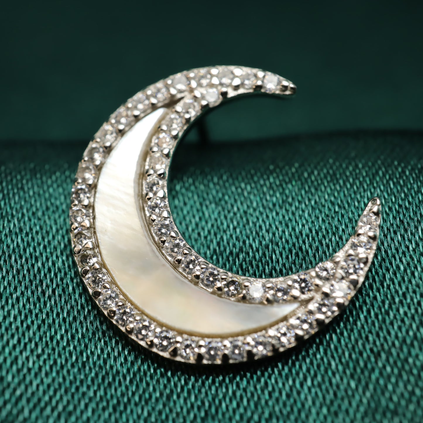 Moon Goddess - S925 Sterling Silver Zircon Crescent Shell Stud Earrings