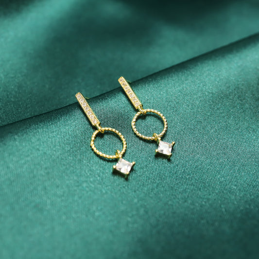 Arielle - S925 Sterling Silver Gold Plated Hoop Zircon Drop Earrings