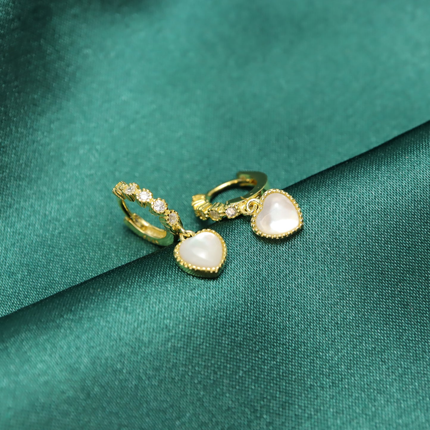 Angle Love - S925 Sterling Silver Zircon Heart Drop Hoop Earrings (Color: Gold)
