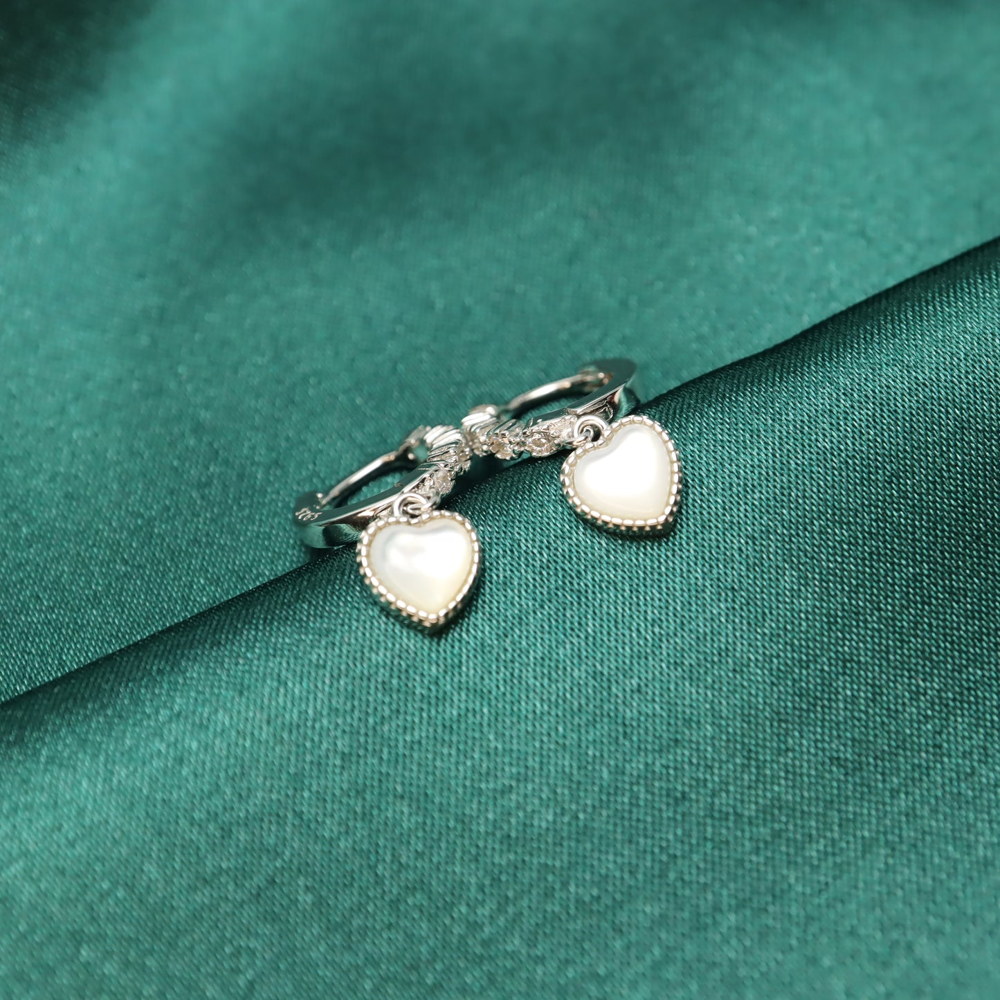 Angle Love - S925 Sterling Silver Zircon Heart Drop Hoop Earrings (Color: Silver)