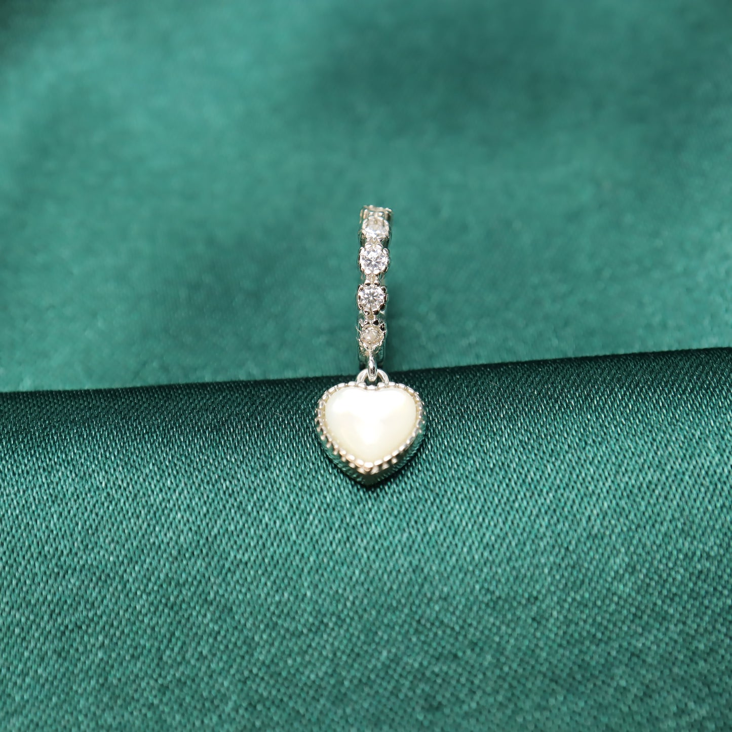 Angle Love - S925 Sterling Silver Zircon Heart Drop Hoop Earrings (Color: Silver)
