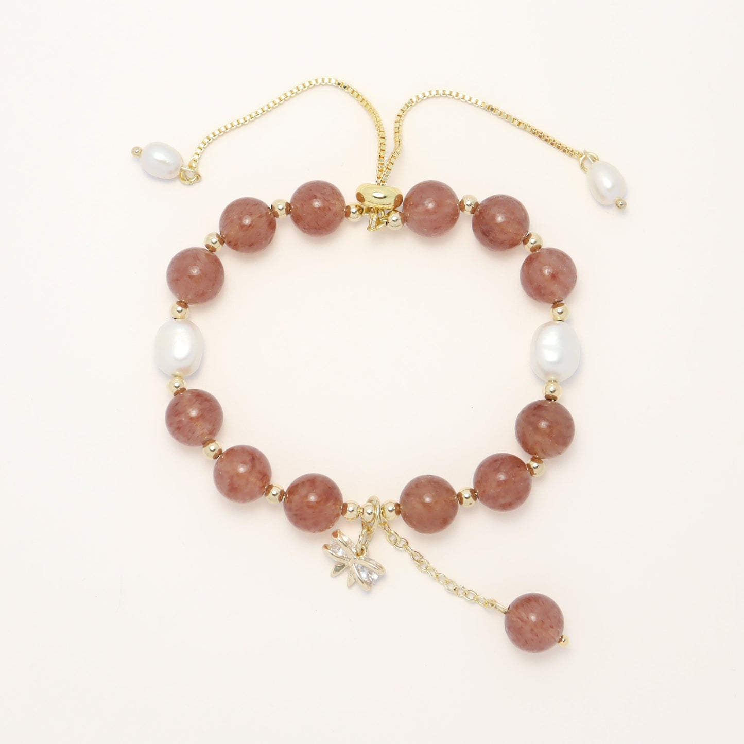 Chloe Desire - Strawberry Quartz & Freshwater Pearl Bracelet with Adjustable Chain